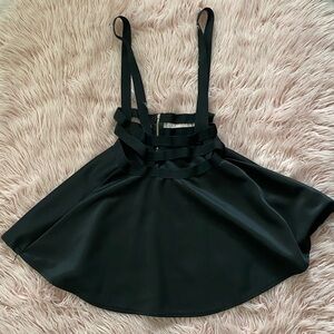 Black suspender skater skirt with zipper and side straps